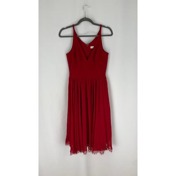 Dress The Population Alicia Midi Dress Womens Small Garnet Red Chiffon Crepe - Picture 4 of 11